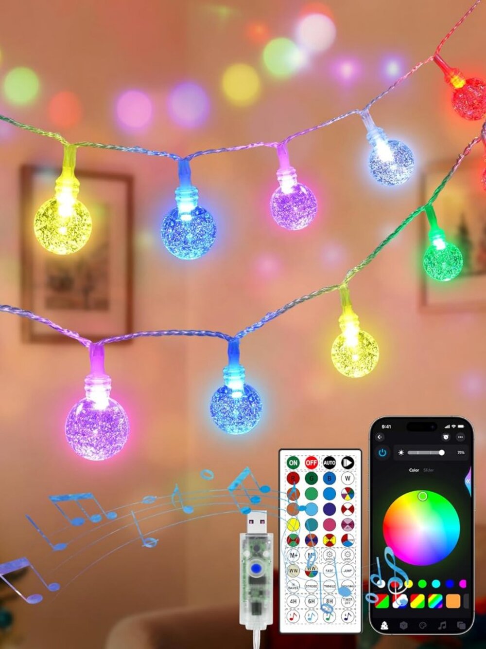 Smart Color Changing Fairy String Lights, USB, 33FT 60LED APP Control, NIB